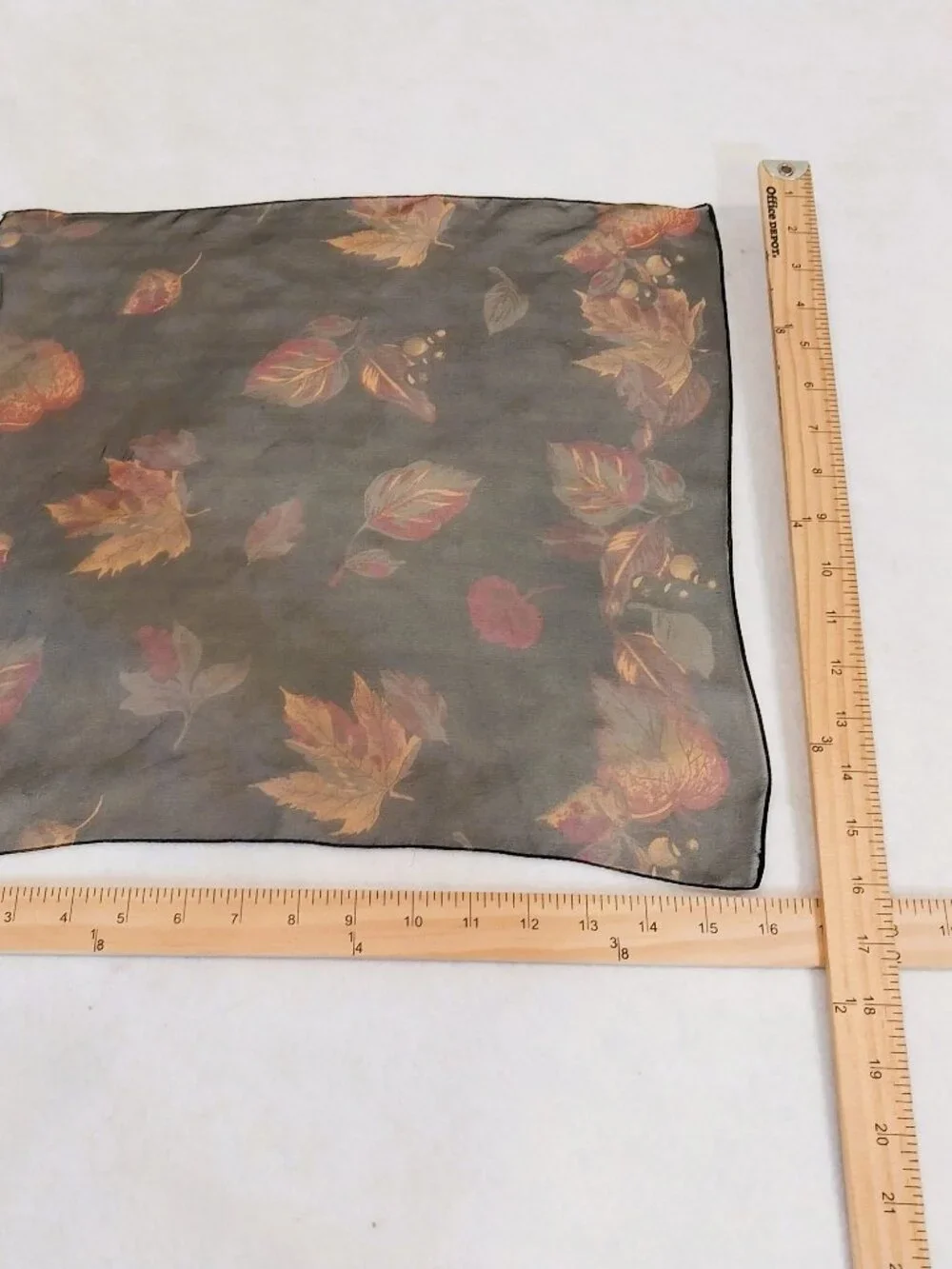 100% Silk Square Scarf Black Yellow Botanical Print Sheer 16
